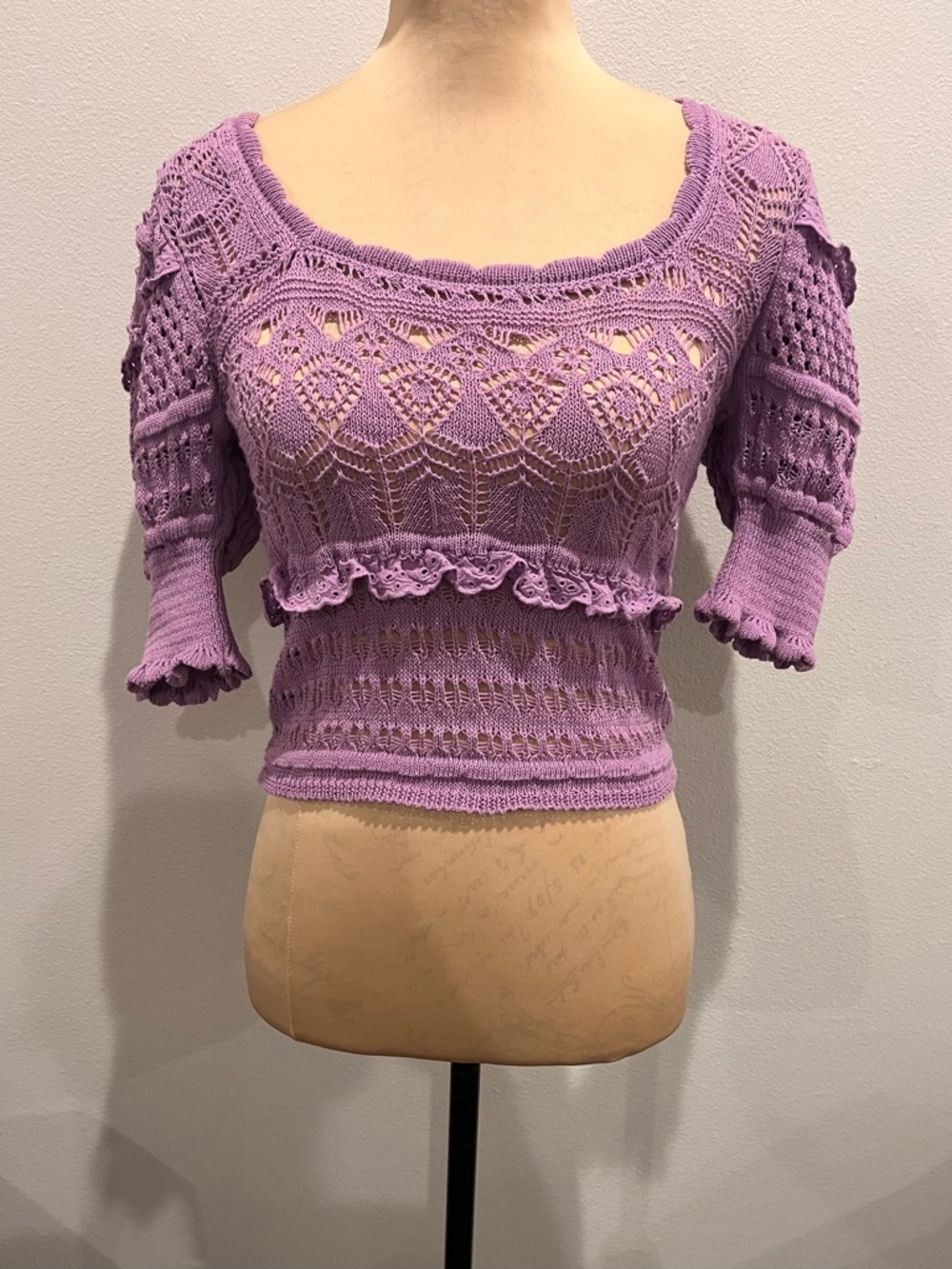 Zara Crochet Openwork Knit Ruffle Crop Top - Picture 2 of 2